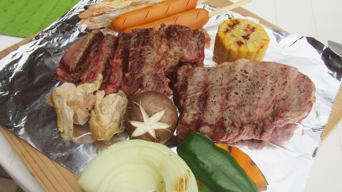 【1組限定】グループや合宿に◎テラスで宍粟牛のステーキを使ってアメリカン風BBQ